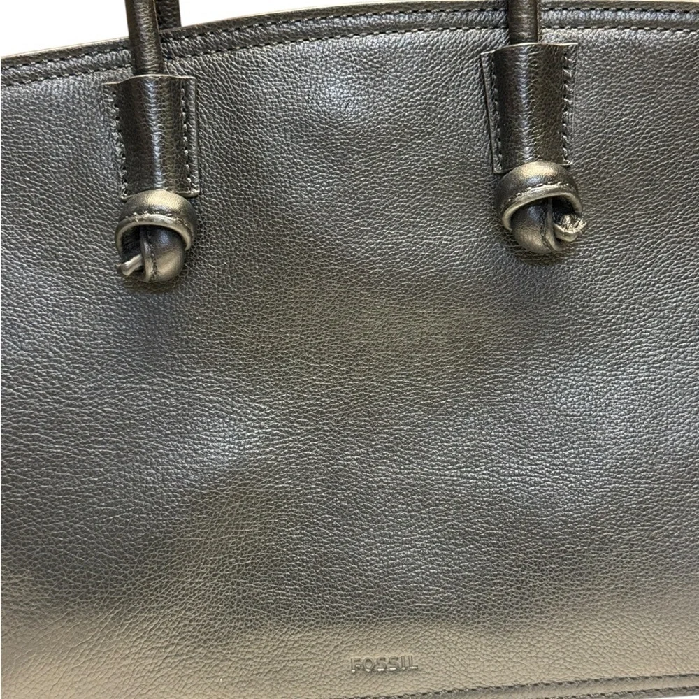 Fossil Black Leather Satchel with Gold Hardware - Picture 3 of 12